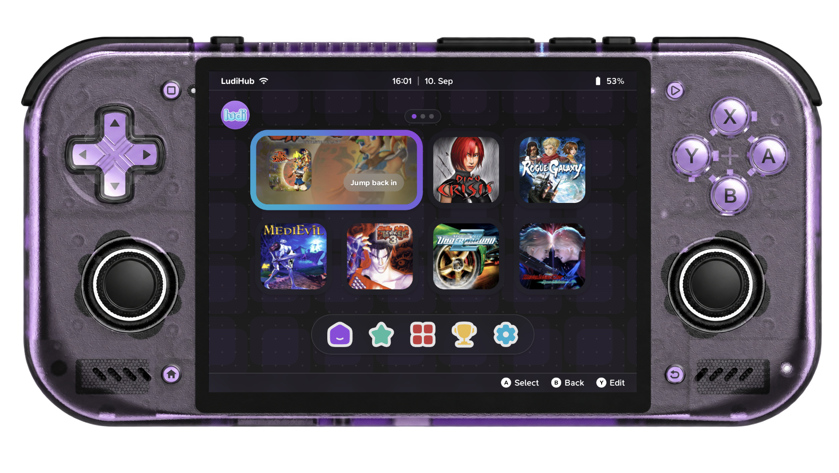 LudiHub running as the default launcher on a Retroid Pocket Nova